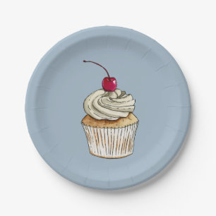 Waterverf Cupcake met gehakte room en Cherry Papieren Bordje