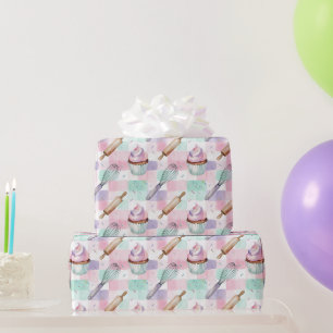 Waterverf Cupcake Patroon Zacht Roze Cadeaupapier