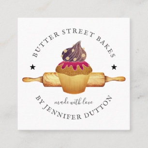 Waterverf Cupcake Rolling Baker Pastry Chef S Vierkante Visitekaartje