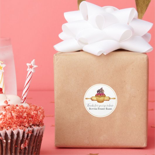 Waterverf Cupcake Rolling Pin Baker Dank u Ronde Sticker (Feest)