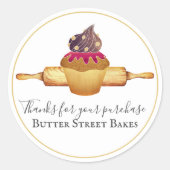 Waterverf Cupcake Rolling Pin Baker Dank u Ronde Sticker (Voorkant)
