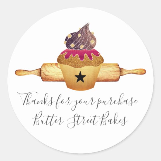 Waterverf Cupcake Rolling Pin Baker Hartelijk dank Ronde Sticker (Voorkant)