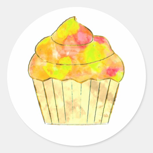 Waterverf Cupcake schilderen Ronde Sticker (Voorkant)