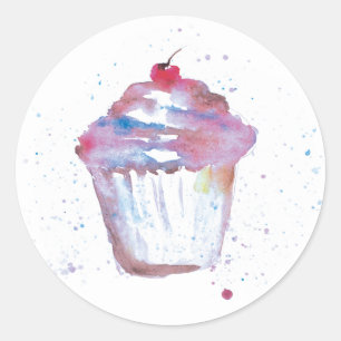 Waterverf cupcake schilderij ronde sticker