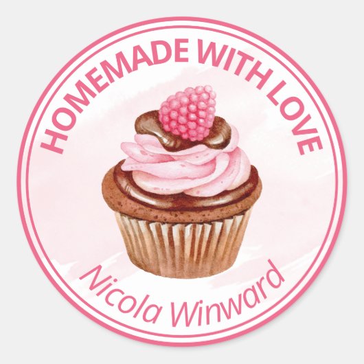Waterverf Cupcake Thuisbedrijf Ronde Sticker (Voorkant)