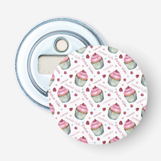 Waterverf cupcakes button flesopener (Voorkant)