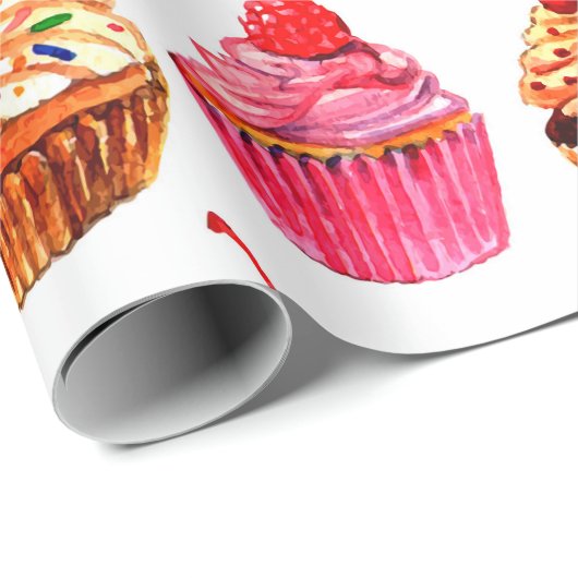 Waterverf Cupcakes Cadeaupapier (Rol Hoek)