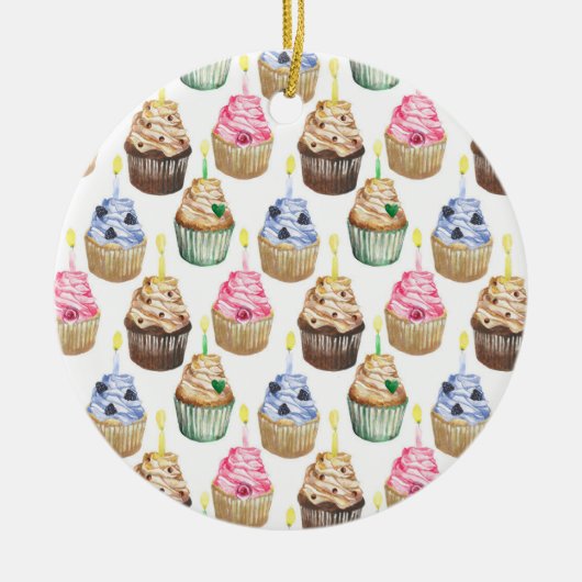 Waterverf cupcakes keramisch ornament (Voorkant)