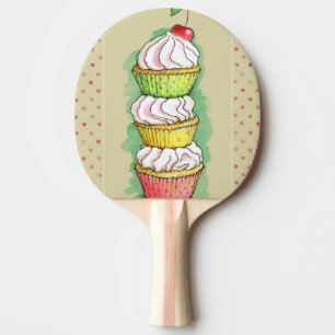 Waterverf cupcakes. Keukenillustratie. Tafeltennisbatje