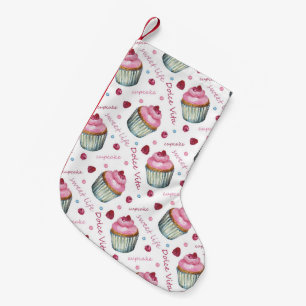 Waterverf cupcakes kleine kerstsok