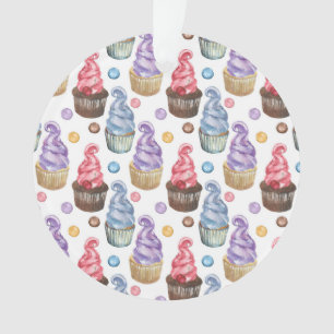 Waterverf cupcakes kleurig ornament