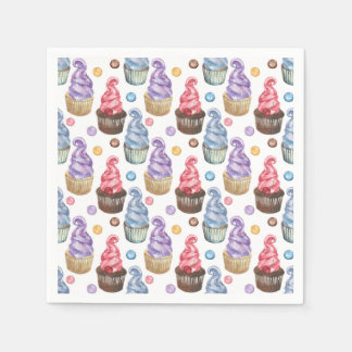 Waterverf cupcakes kleurig servet