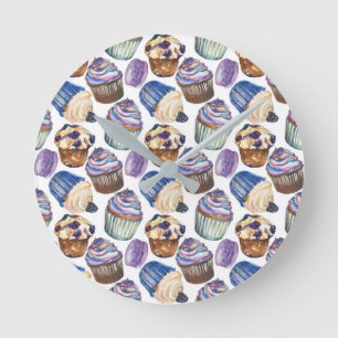 Waterverf cupcakes ronde klok