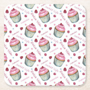 Waterverf cupcakes vierkante kartonnen onderzetter