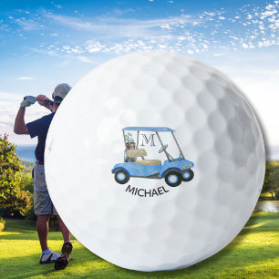 Waterverf Custom Blauwe Winkelwagen Monogram Naam Golfballen