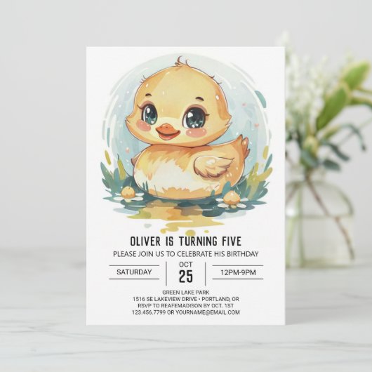 Waterverf Custom Duck Verjaardag Kaart (Staand voorkant)