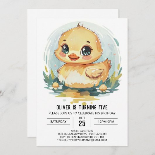 Waterverf Custom Duck Verjaardag Kaart (Voorkant / Achterkant)