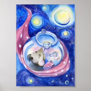 Waterverf Cute Cartoon Mouse Poster
