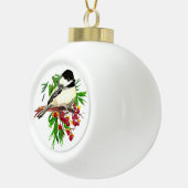 Waterverf Cute Chickadee Bird Custom Dated natuur Keramische Bal Ornament (Rechts)