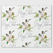 Waterverf Cute Chickadee Bird Pointsettia Flower Cadeaupapier (Vlak)