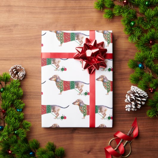 Waterverf Cute Dachshund Dog in kerstjumper Cadeaupapier (Feestdagen Geschenken)