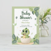 Waterverf Cute Dinosaur Greenery Boy Baby shower Kaart (Staand voorkant)