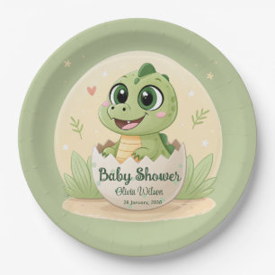 Waterverf Cute Dinosaur Greenery Boy Baby shower Papieren Bordje