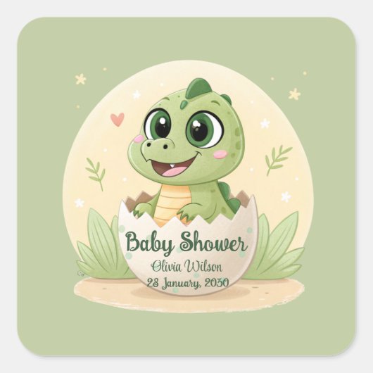 Waterverf Cute Dinosaur Greenery Boy Baby shower Vierkante Sticker (Voorkant)