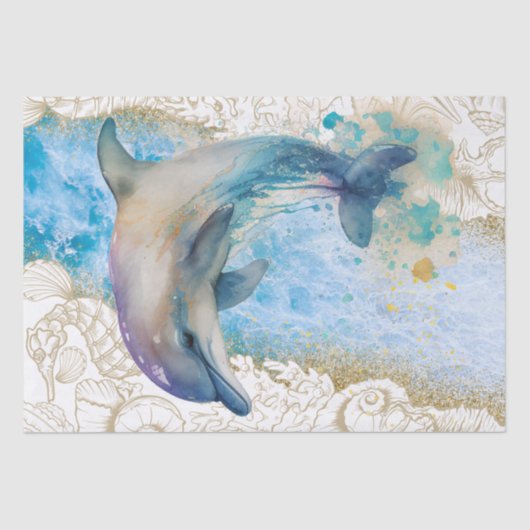 Waterverf Cute Dolphin Shell Tissuepapier (Voorkant)