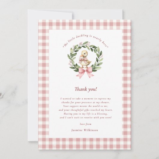 waterverf cute Eendje Roze Baby Shower Bedankkaart (Voorkant)