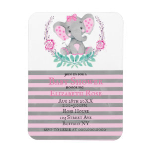 Waterverf Cute Elephant Girl Baby shower Invites Magneet