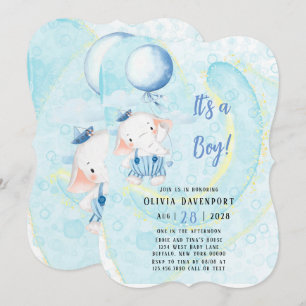 Waterverf Cute Elephant Nautical Boy Baby shower Kaart