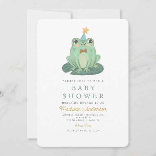 Waterverf Cute Frog Baby shower Invitation Kaart (Voorkant)