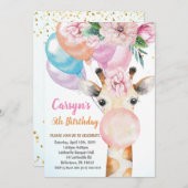 Waterverf Cute Giraffe Birthday Uitnodiging (Voorkant / Achterkant)