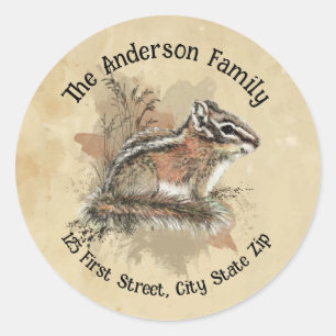 Waterverf Cute Little Chipmunk Animal Wildlife Ronde Sticker