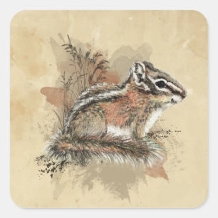 Waterverf Cute Little Chipmunk Animal Wildlife Vierkante Sticker