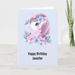 Waterverf Cute & Magical Baby Unicorn Birthday Kaart
