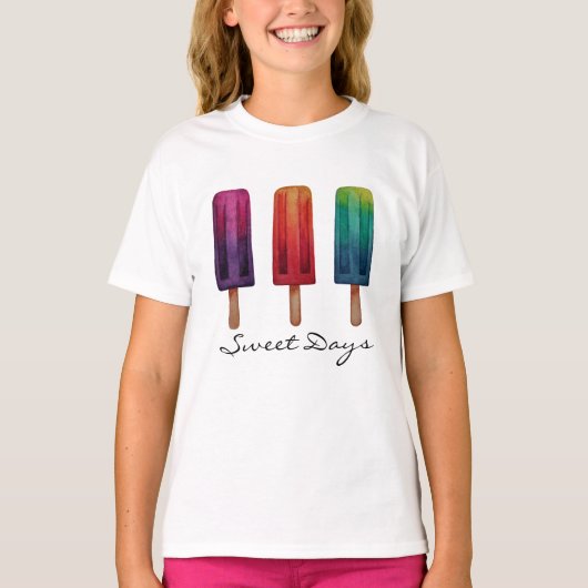Waterverf Cute Popsiche Ice Creams T-shirt (Voorkant)