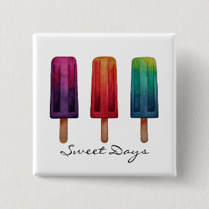 Waterverf Cute Popsiche Ice Creams Vierkante Button 5,1 Cm