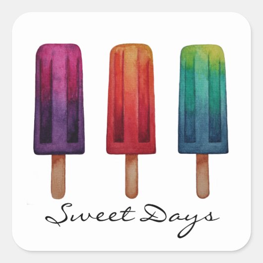 Waterverf Cute Popsiche Ice Creams Vierkante Sticker (Voorkant)