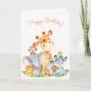 Waterverf Cute Safari Oerwouden Birthday Kaart