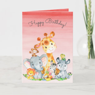 Waterverf Cute Safari Oerwouden Birthday Kaart