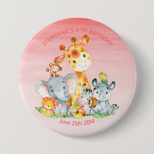 Waterverf Cute Safari Oerwouden Birthday Ronde Button 7,6 Cm