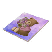 Waterverf Cute Teddy Bear Bouquet Garden Flowers Tegeltje (Zijkant)
