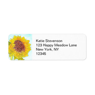Waterverf Cute Yellow Sunflower Etiket