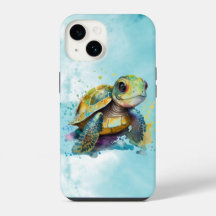 Waterverf Cute Zee Turtle Artwork Blue