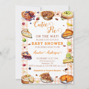 Waterverf Cutie Pie Sinaasappel Gingham Baby showe Kaart