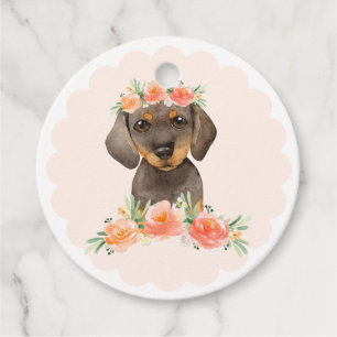 Waterverf Dachshund en Perzikbloemen Dank u Bedankjes Labels