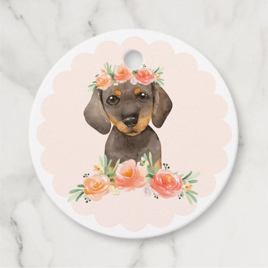 Waterverf Dachshund en Perzikbloemen Dank u Bedankjes Labels (Voorkant)