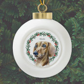 Waterverf Dachshund Holiday Wreath gepersonaliseer Keramische Bal Ornament
